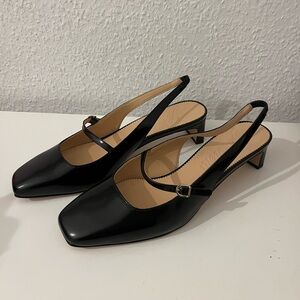 J.Crew Layla slingback Mary Jane heels in spazzolato leather black
